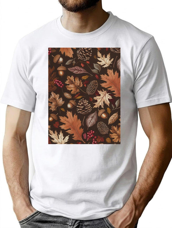 Timeless Autumn Nature Pattern T-Shirt for Men & Women, T-Shirts Graphic Tee - White