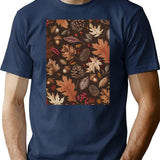 Timeless Autumn Nature Pattern T-Shirt for Men & Women, T-Shirts Graphic Tee - Navy