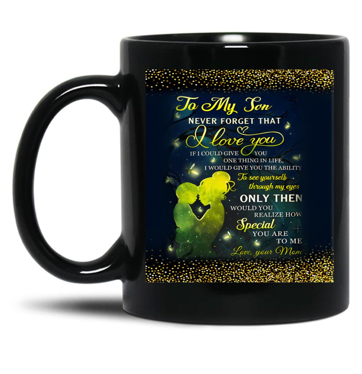 To My Son Love Mom Backgroud Stunning Glitter Black Gift Coffee Mug