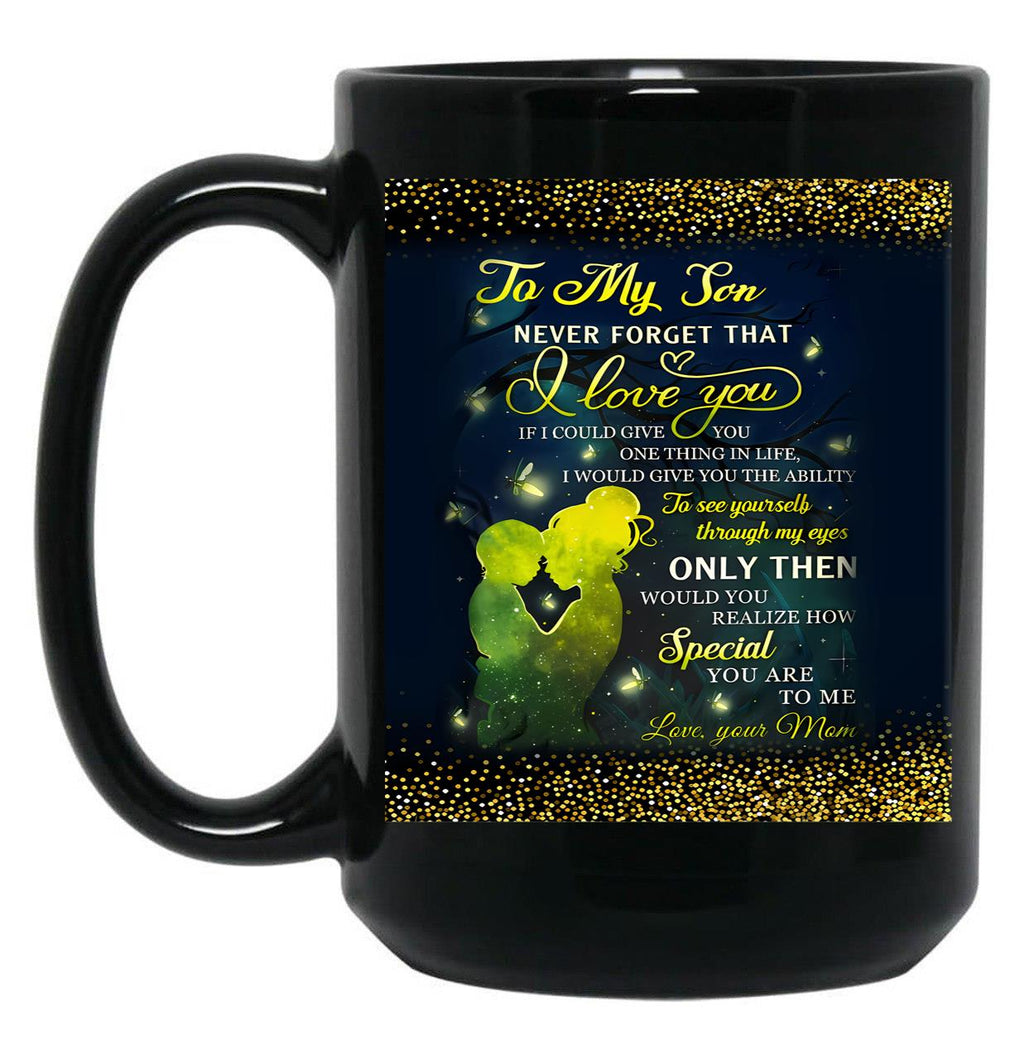 To My Son Love Mom Backgroud Stunning Glitter Black Gift Coffee Mug