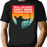 Traditional Archery Real Archers Dont Need Training Wheels T-Shirt for Men & Women, T-Shirts Graphic Tee - Black