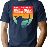Traditional Archery Real Archers Dont Need Training Wheels T-Shirt for Men & Women, T-Shirts Graphic Tee - Navy