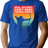 Traditional Archery Real Archers Dont Need Training Wheels T-Shirt for Men & Women, T-Shirts Graphic Tee - Blue