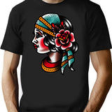 Traditional Gypsy Tattoo Piece T-Shirt for Men & Women, T-Shirts Graphic Tee - Black
