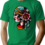 Traditional Gypsy Tattoo Piece T-Shirt for Men & Women, T-Shirts Graphic Tee - Green