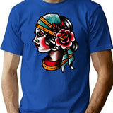 Traditional Gypsy Tattoo Piece T-Shirt for Men & Women, T-Shirts Graphic Tee - Blue