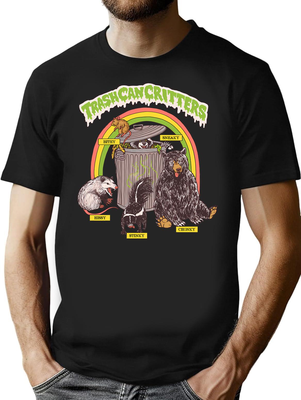 Trash Can Critters T-Shirt for Men & Women, T-Shirts Graphic Tee - Black