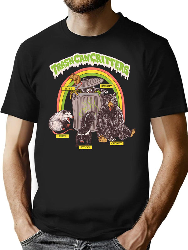 Trash Can Critters T-Shirt for Men & Women, T-Shirts Graphic Tee - Black