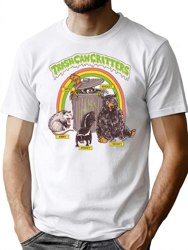 Trash Can Critters T-Shirt for Men & Women, T-Shirts Graphic Tee - White