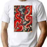 Two Dragons Japanese Woodcut In Red Black White T-Shirt for Men & Women, T-Shirts Graphic Tee - White
