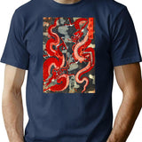 Two Dragons Japanese Woodcut In Red Black White T-Shirt for Men & Women, T-Shirts Graphic Tee - Navy