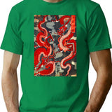 Two Dragons Japanese Woodcut In Red Black White T-Shirt for Men & Women, T-Shirts Graphic Tee - Green