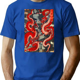Two Dragons Japanese Woodcut In Red Black White T-Shirt for Men & Women, T-Shirts Graphic Tee - Blue