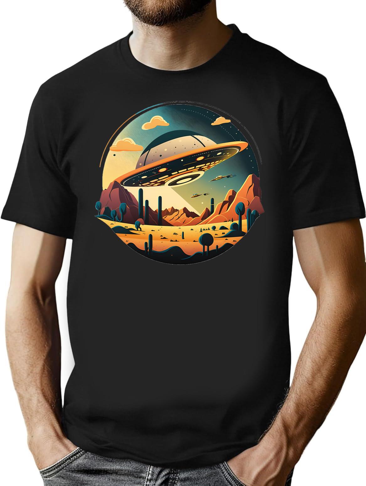 Ufos Over The Desert T-Shirt for Men & Women, T-Shirts Graphic Tee - Black