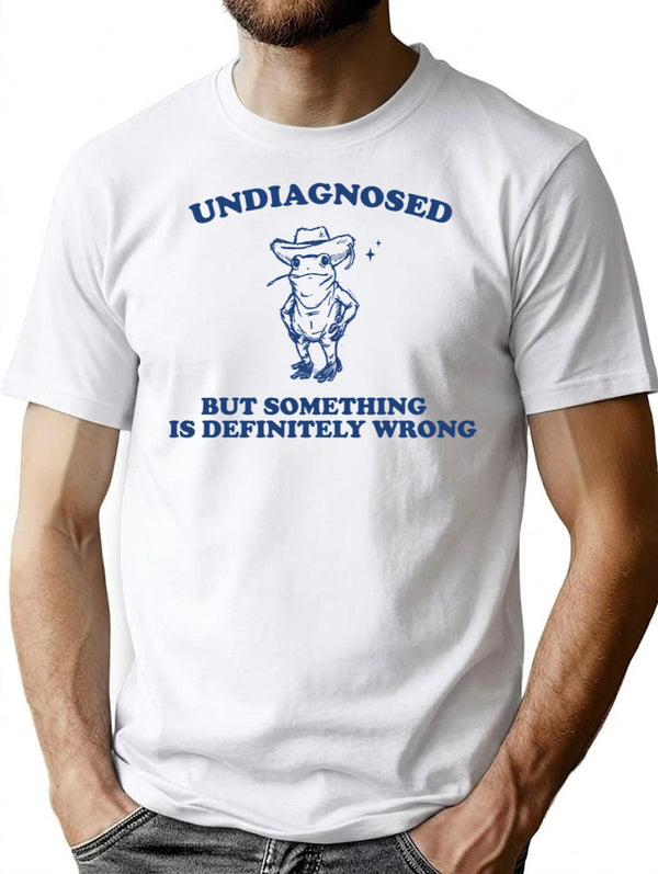 Undiagnosed But Something Is Definitely Wrong Vintage Tshirt Cowboy Frog Shirt Undiagnosed T Shirt Frog Meme T-Shirt for Men & Women, T-Shirts Graphic Tee - White