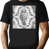 Victorian Seahorse Damask In Black White Antique Steampunk T-Shirt for Men & Women, T-Shirts Graphic Tee - Black