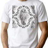 Victorian Seahorse Damask In Black White Antique Steampunk T-Shirt for Men & Women, T-Shirts Graphic Tee - White
