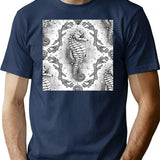 Victorian Seahorse Damask In Black White Antique Steampunk T-Shirt for Men & Women, T-Shirts Graphic Tee - Navy