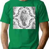 Victorian Seahorse Damask In Black White Antique Steampunk T-Shirt for Men & Women, T-Shirts Graphic Tee - Green