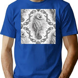 Victorian Seahorse Damask In Black White Antique Steampunk T-Shirt for Men & Women, T-Shirts Graphic Tee - Blue