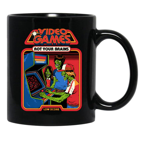 Video Games Rot Your Brains Black Coffee Mug, Gift Coffee Mug - Black
