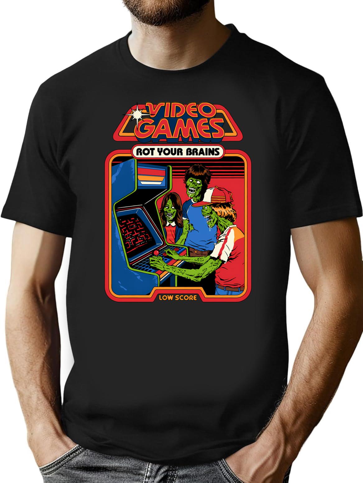 Video Games Rot Your Brains Premium Heavyweight Cotton T-Shirt - Black
