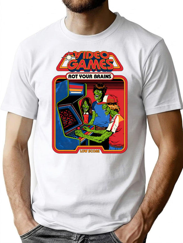 Video Games Rot Your Brains T-Shirt for Men & Women, T-Shirts Graphic Tee - White