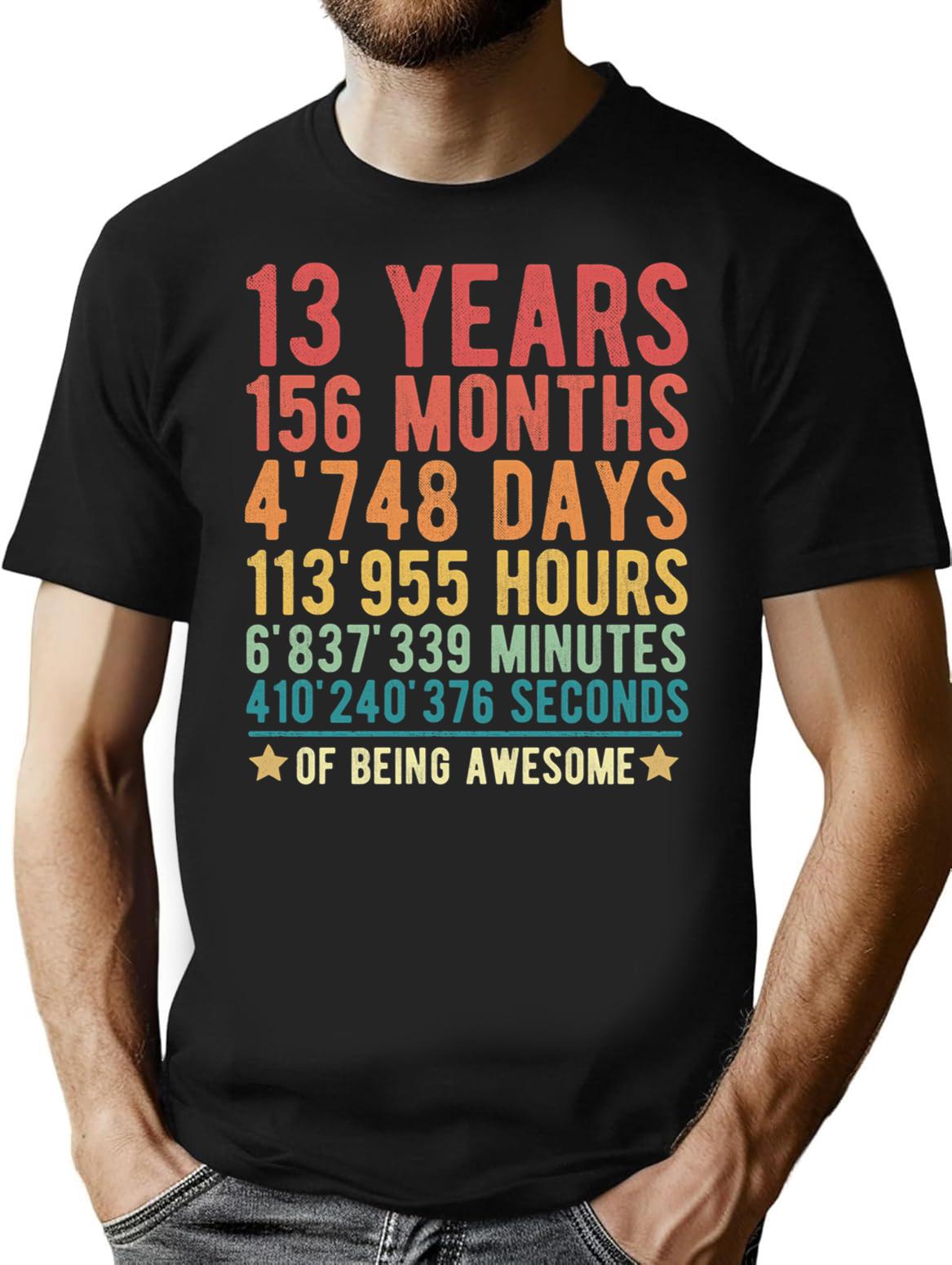Vintage 13Th Birthday Funny Gift With Facts 13 Years Old 156 Months Of Being Awesome Bday Party Gifts T-Shirt for Men & Women, T-Shirts Graphic Tee - Black