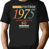Vintage 1975 50Th Birthday Aged Perfectly Gift T-Shirt for Men & Women, T-Shirts Graphic Tee - Black