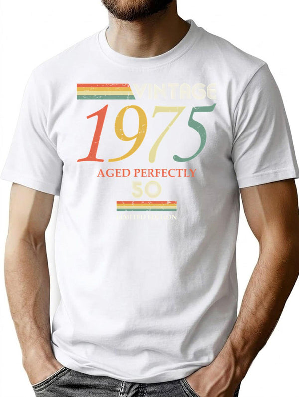 Vintage 1975 50Th Birthday Aged Perfectly Gift T-Shirt for Men & Women, T-Shirts Graphic Tee - White