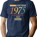 Vintage 1975 50Th Birthday Aged Perfectly Gift T-Shirt for Men & Women, T-Shirts Graphic Tee - Navy