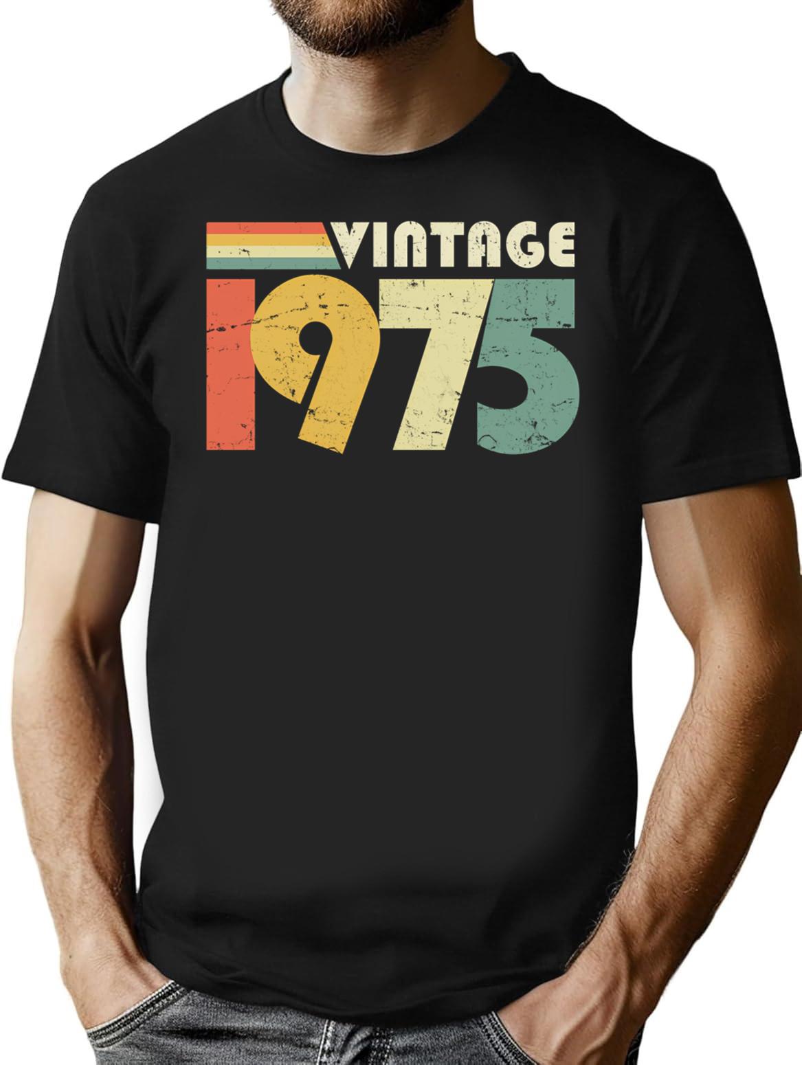 Vintage 1975 50Th Birthday Gift Distressed Design T-Shirt for Men & Women, T-Shirts Graphic Tee - Black