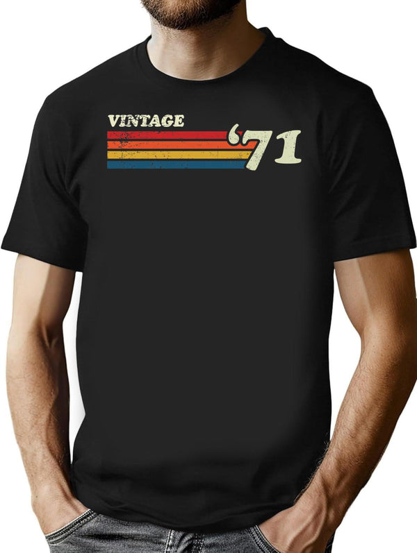 Vintage '71 Retro Stripes T-Shirt for Men & Women, T-Shirts Graphic Tee - Black