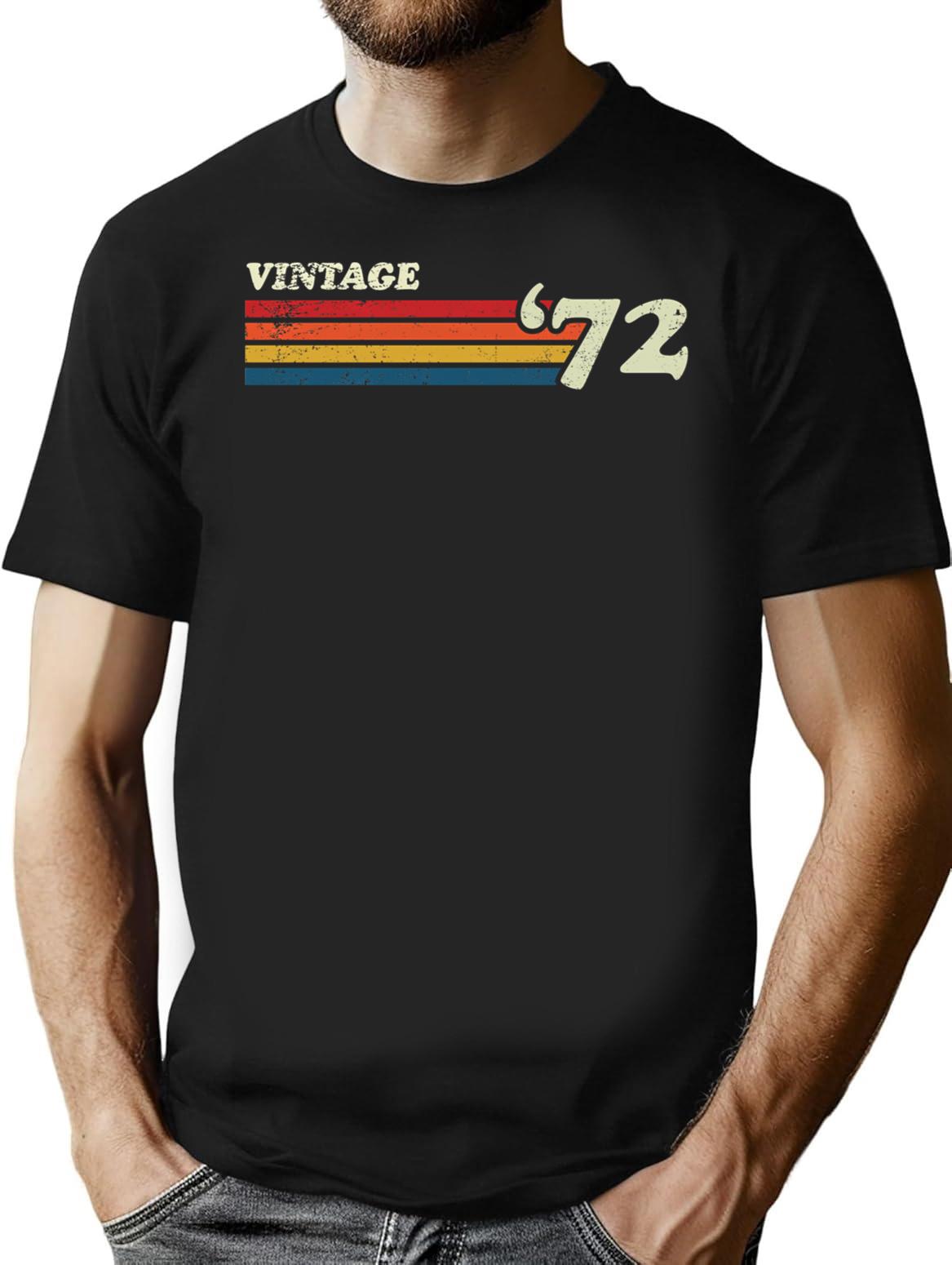 Vintage '72 Retro Stripes T-Shirt for Men & Women, T-Shirts Graphic Tee - Black