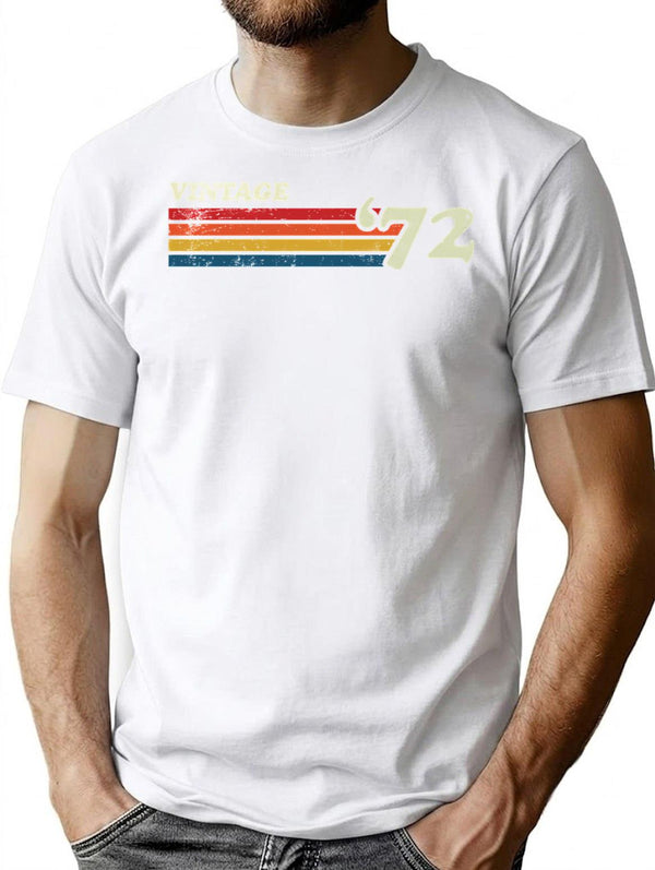 Vintage '72 Retro Stripes T-Shirt for Men & Women, T-Shirts Graphic Tee - White