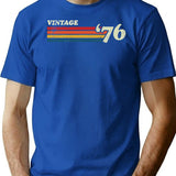 Vintage '76 Retro Stripes T-Shirt for Men & Women, T-Shirts Graphic Tee - Blue