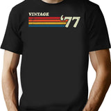Vintage '77 Retro Stripes T-Shirt for Men & Women, T-Shirts Graphic Tee - Black