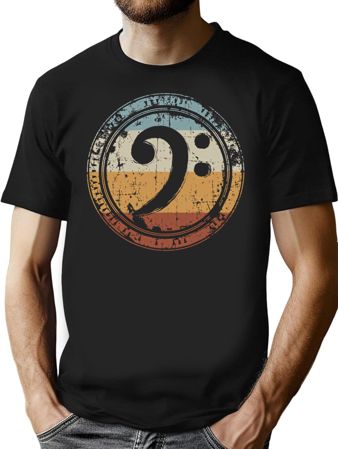 Vintage Bass Clef Bass Guitar Gift For Bass Player T-Shirt for Men & Women, T-Shirts Graphic Tee - Black