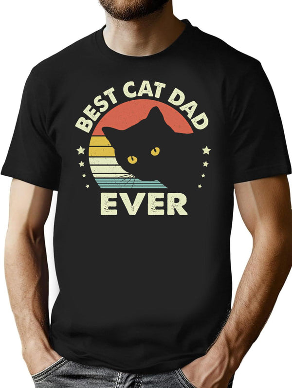 Vintage Best Black Cat Dad Ever T-Shirt for Men & Women, T-Shirts Graphic Tee - Black