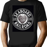 Vintage Black And White Seaboard Railroad Sign Art Print - Engine 209 Through The Heart Of The South T-Shirt for Men & Women, T-Shirts Graphic Tee - Black