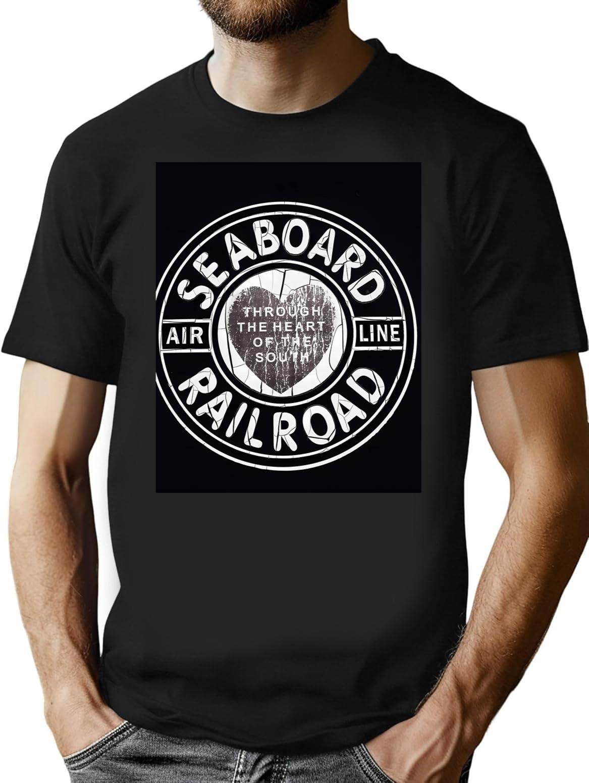 Vintage Black And White Seaboard Railroad Sign Art Print - Engine 209 Through The Heart Of The South T-Shirt for Men & Women, T-Shirts Graphic Tee - Black