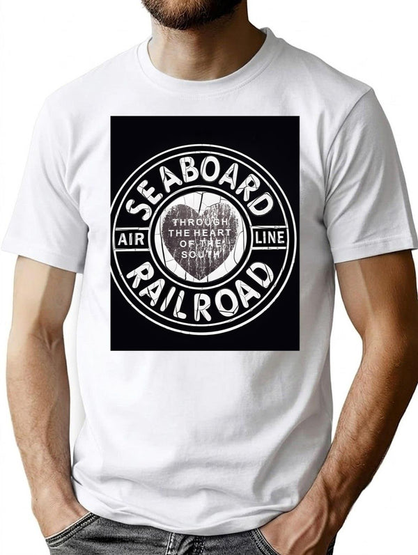 Vintage Black And White Seaboard Railroad Sign Art Print - Engine 209 Through The Heart Of The South T-Shirt for Men & Women, T-Shirts Graphic Tee - White