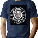 Vintage Black And White Seaboard Railroad Sign Art Print - Engine 209 Through The Heart Of The South T-Shirt for Men & Women, T-Shirts Graphic Tee - Navy