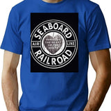 Vintage Black And White Seaboard Railroad Sign Art Print - Engine 209 Through The Heart Of The South T-Shirt for Men & Women, T-Shirts Graphic Tee - Blue