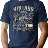 Vintage Born In 1945 Birthday Funny 80Th Birthday T-Shirt for Men & Women, T-Shirts Graphic Tee - Navy
