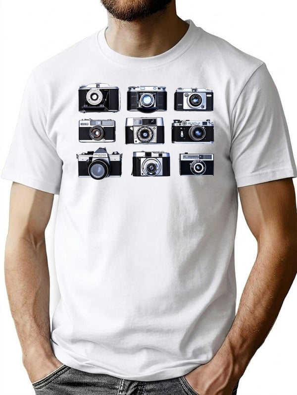 Vintage Cameras T-Shirt for Men & Women, T-Shirts Graphic Tee - White