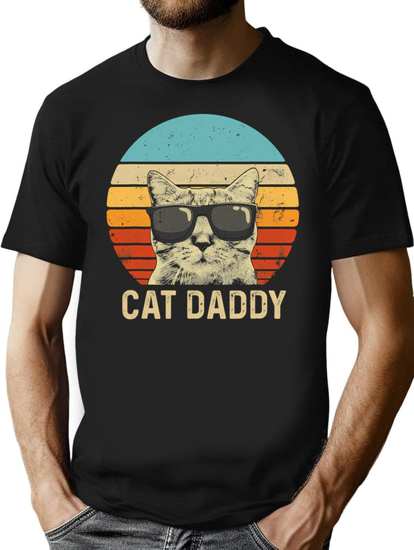 Vintage Cat Daddy Funny Cat Lover Gift Cat Dad Fathers T-Shirt for Men & Women, T-Shirts Graphic Tee - Black