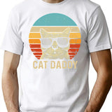 Vintage Cat Daddy Funny Cat Lover Gift Cat Dad Fathers T-Shirt for Men & Women, T-Shirts Graphic Tee - White