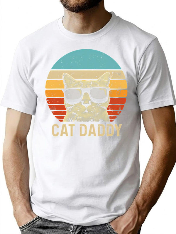 Vintage Cat Daddy Funny Cat Lover Gift Cat Dad Fathers T-Shirt for Men & Women, T-Shirts Graphic Tee - White
