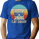 Vintage Cat Daddy Funny Cat Lover Gift Cat Dad Fathers T-Shirt for Men & Women, T-Shirts Graphic Tee - Blue